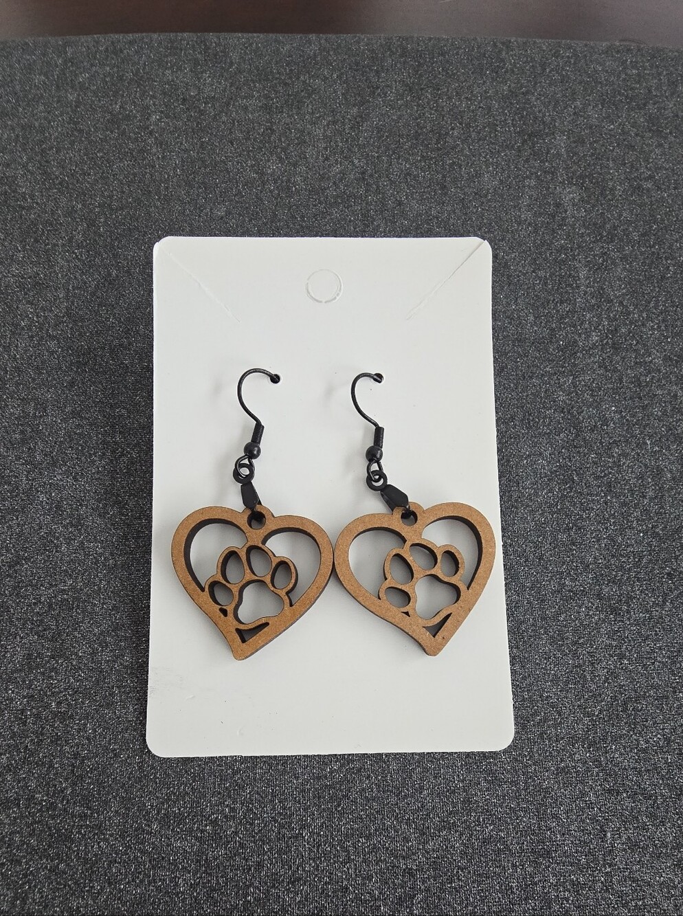 Custom Heart Paw Cutout Wooden Dangle Earrings